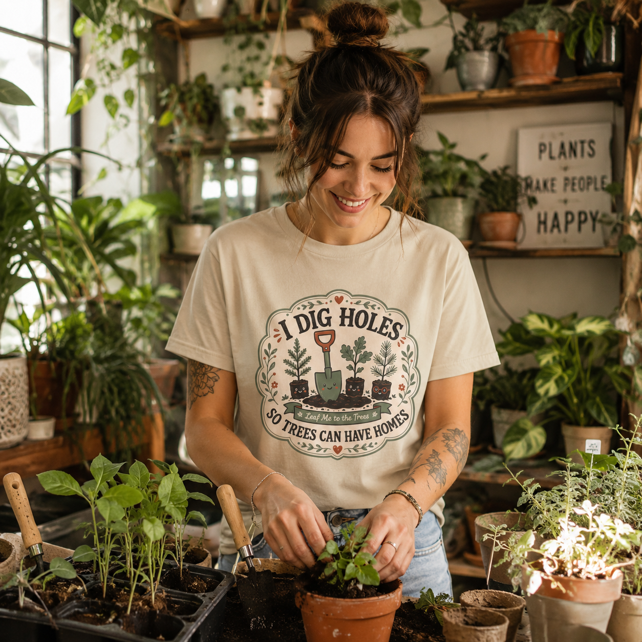 I Dig Holes So Trees Can Have Homes Version Three (Gardening Good Vibes Series) T‑Shirt