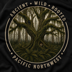Copy of Pacific Northwest Tree T‑Shirt - "Ancient - Wild - Rooted" with Otto and Echo in the tree