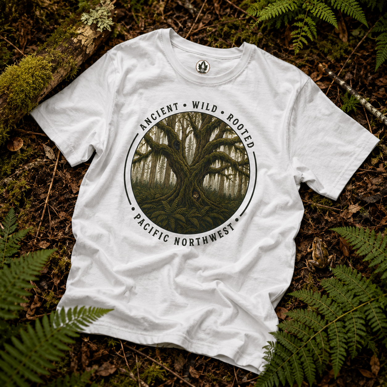 Copy of Pacific Northwest Tree T‑Shirt - "Ancient - Wild - Rooted" with Otto and Echo in the tree