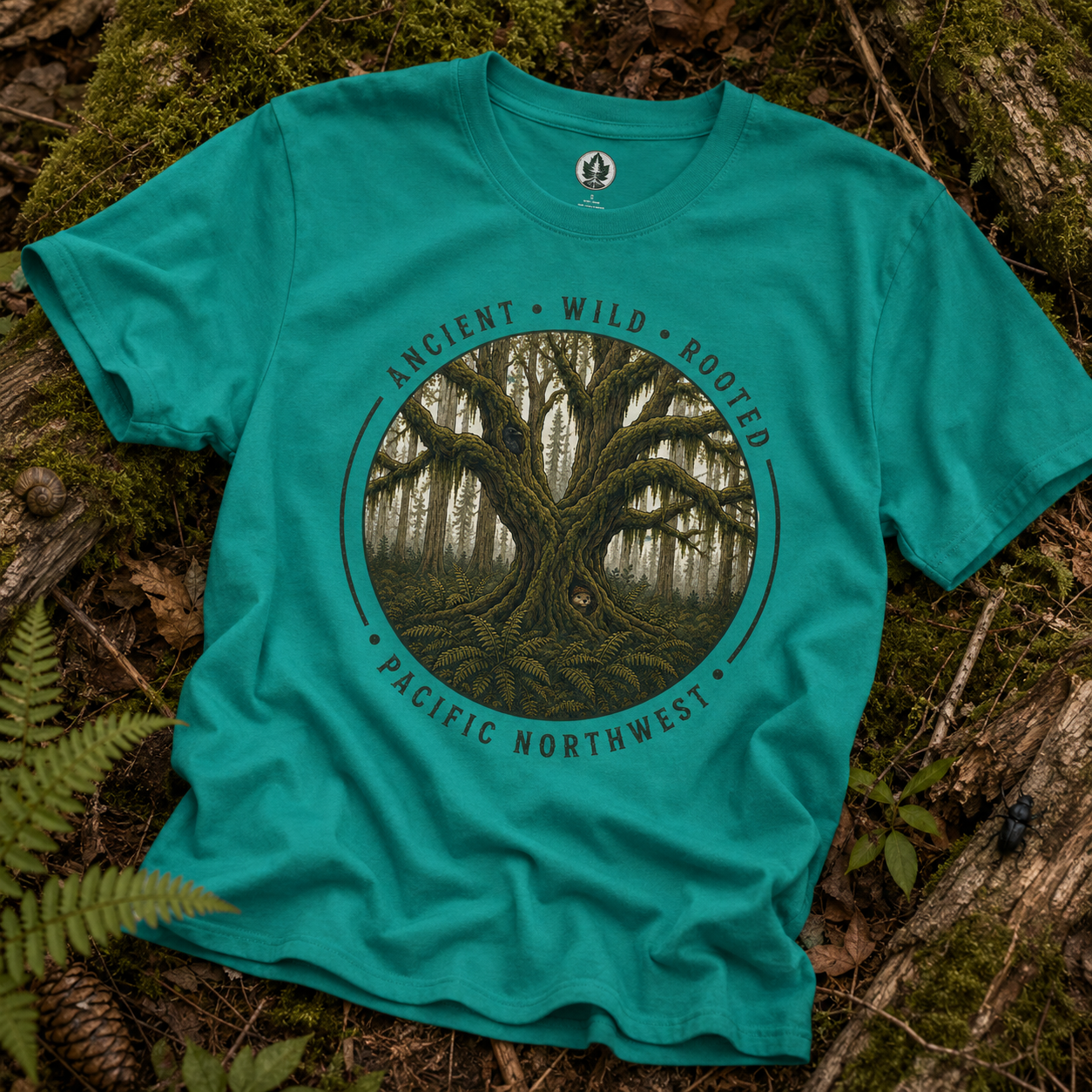 Copy of Pacific Northwest Tree T‑Shirt - "Ancient - Wild - Rooted" with Otto and Echo in the tree
