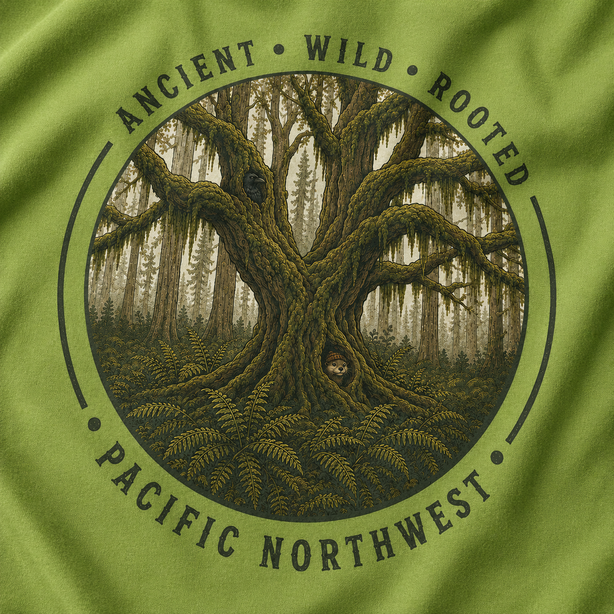 Copy of Pacific Northwest Tree T‑Shirt - "Ancient - Wild - Rooted" with Otto and Echo in the tree