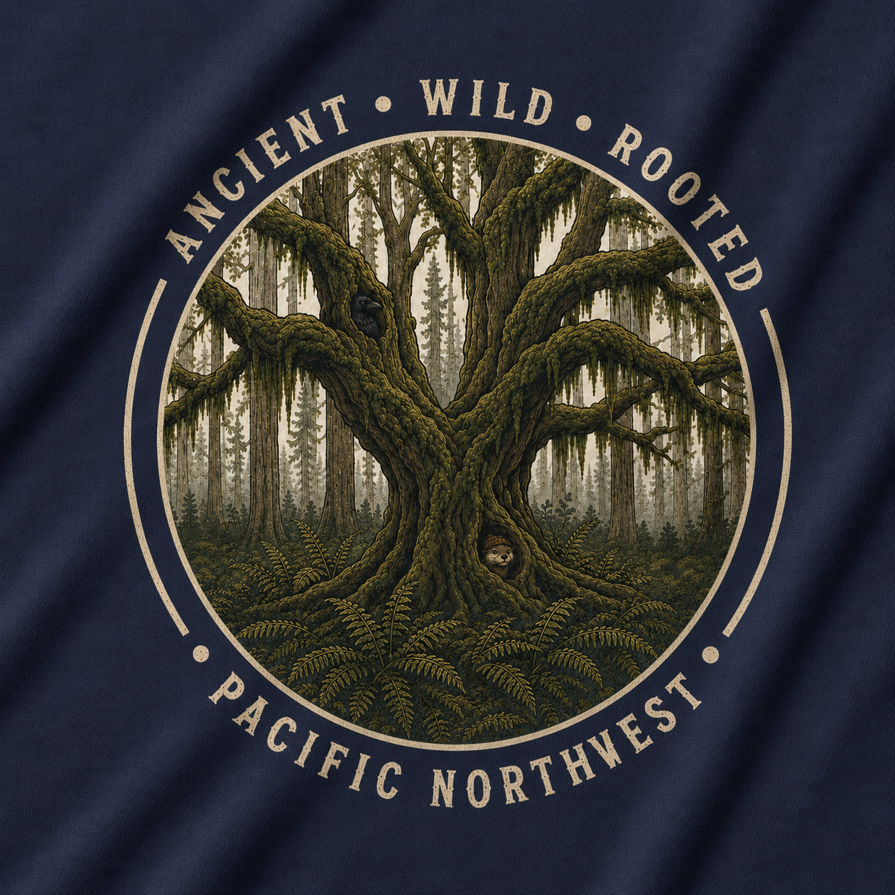 Copy of Pacific Northwest Tree T‑Shirt - "Ancient - Wild - Rooted" with Otto and Echo in the tree