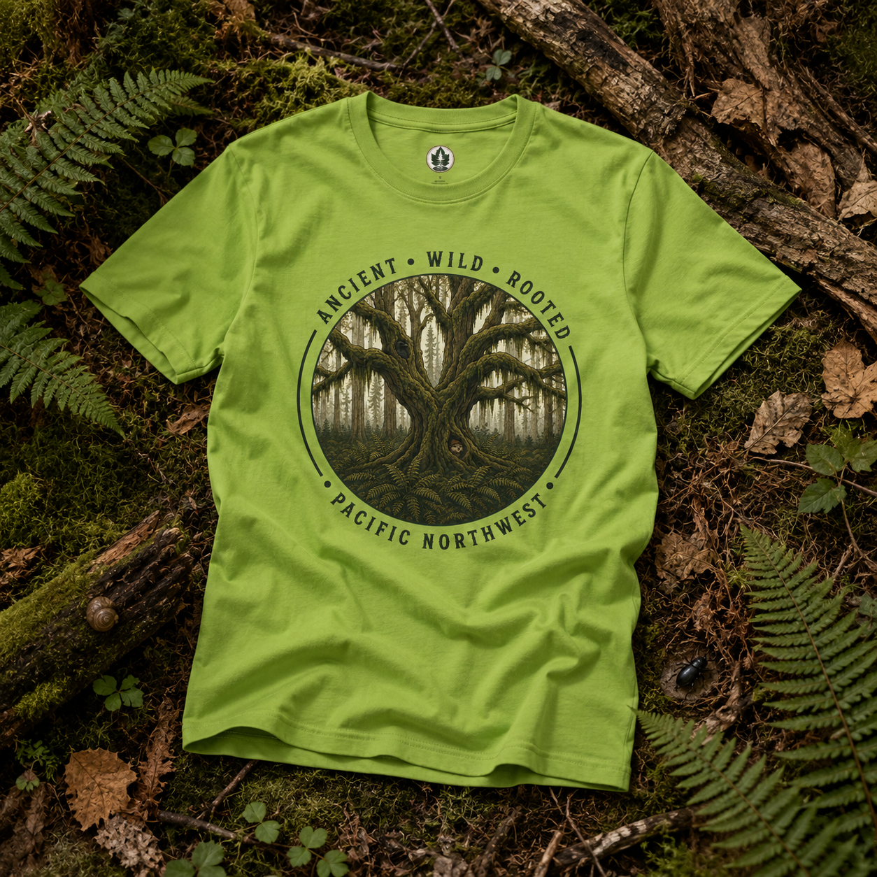 Copy of Pacific Northwest Tree T‑Shirt - "Ancient - Wild - Rooted" with Otto and Echo in the tree
