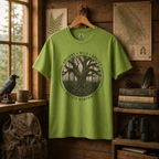 Pacific Northwest Tree T‑Shirt - "Ancient - Wild - Rooted" with Otto and Echo in the tree