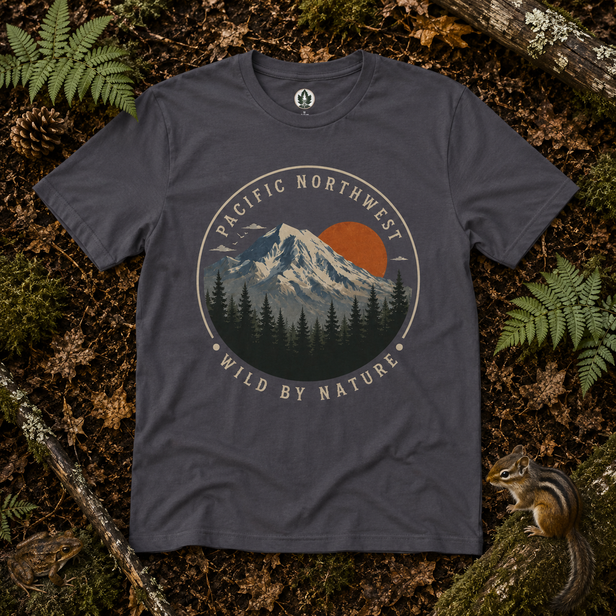 Pacific Northwest Mountain T‑Shirt — “Wild by Nature” Tee