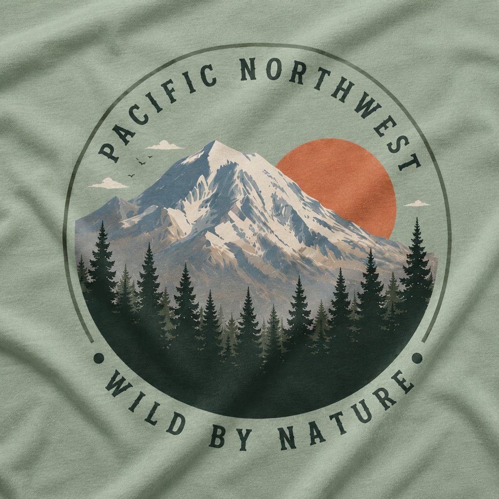 Pacific Northwest Mountain T‑Shirt — “Wild by Nature” Tee