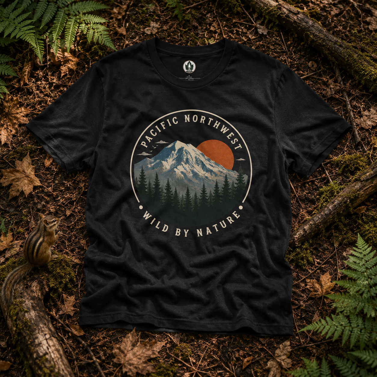 Pacific Northwest Mountain T‑Shirt — “Wild by Nature” Tee