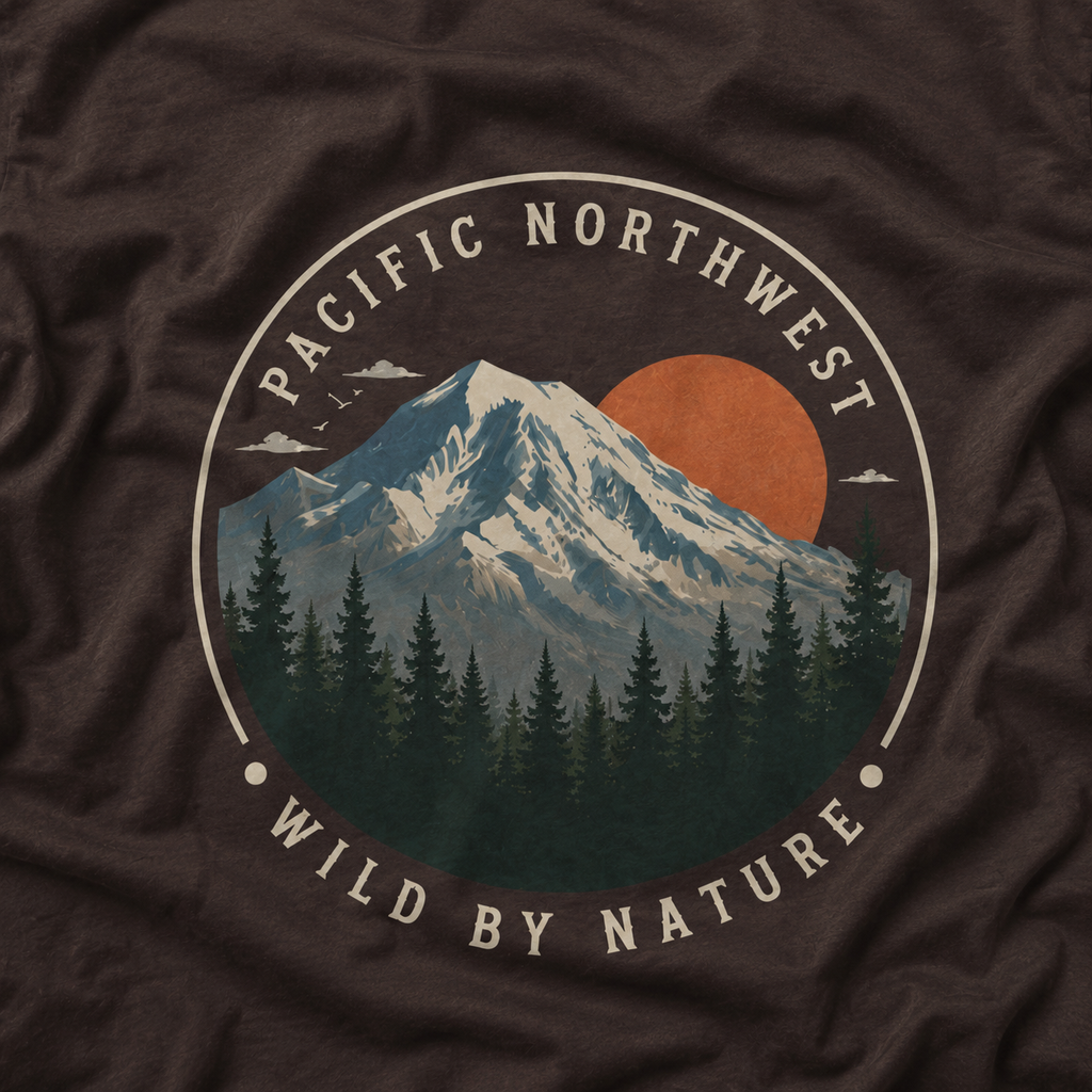Pacific Northwest Mountain T‑Shirt — “Wild by Nature” Tee