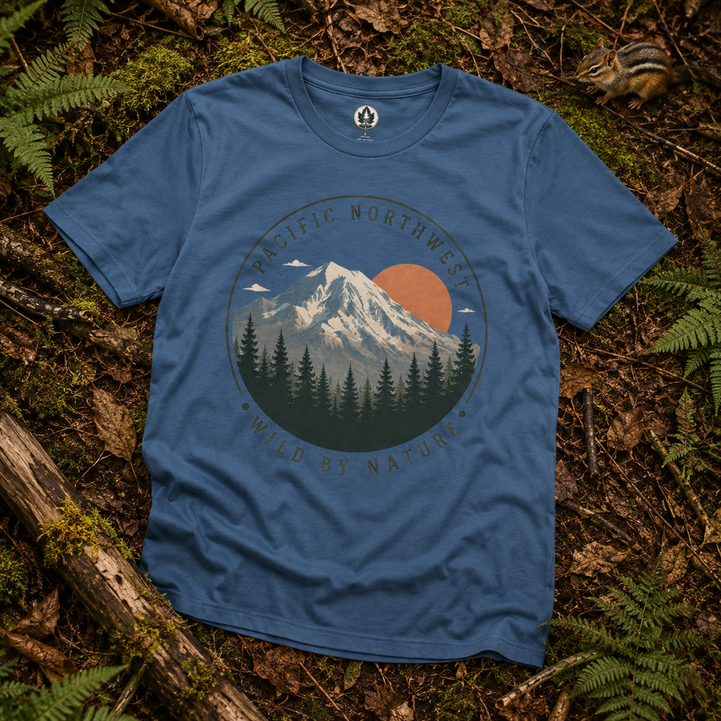 Pacific Northwest Mountain T‑Shirt — “Wild by Nature” Tee
