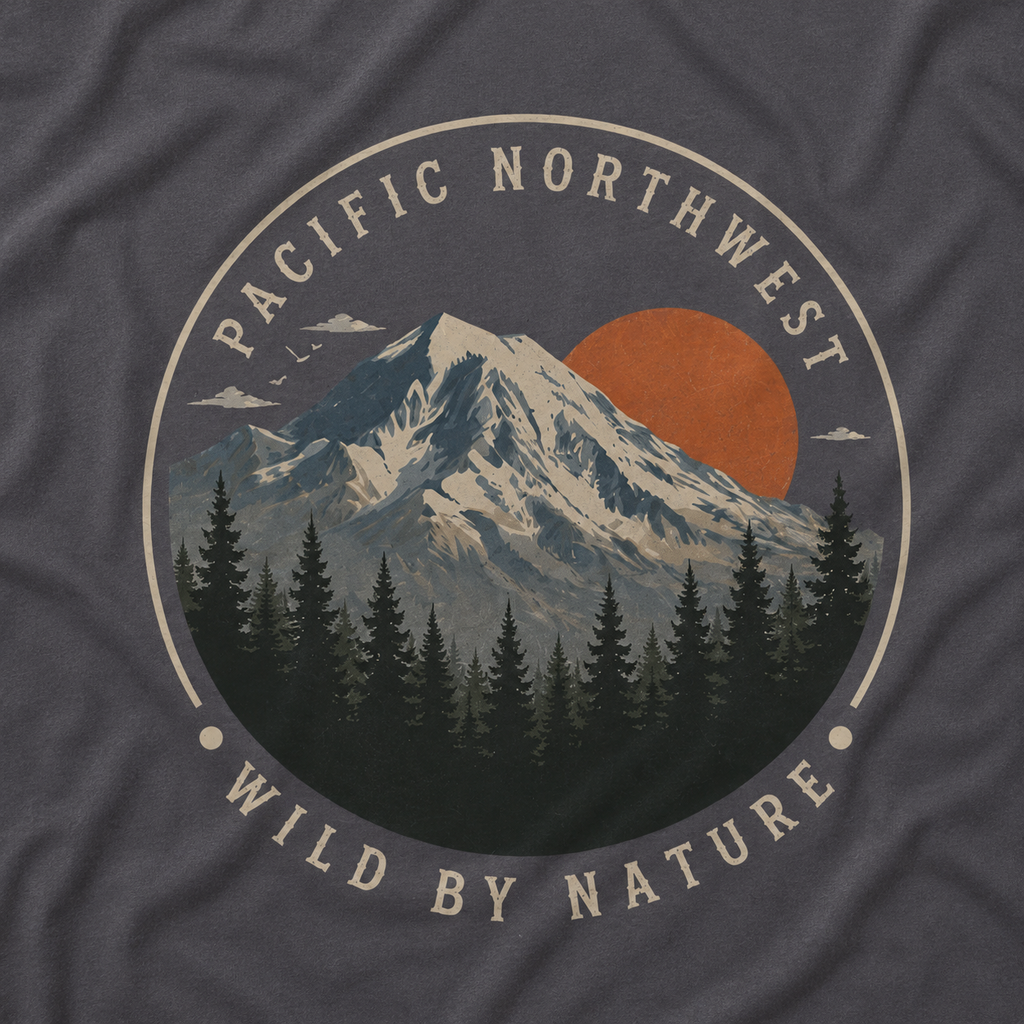 Pacific Northwest Mountain T‑Shirt — “Wild by Nature” Tee