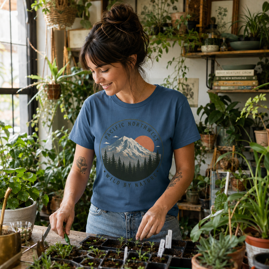 Pacific Northwest Mountain T‑Shirt — “Wild by Nature” Tee