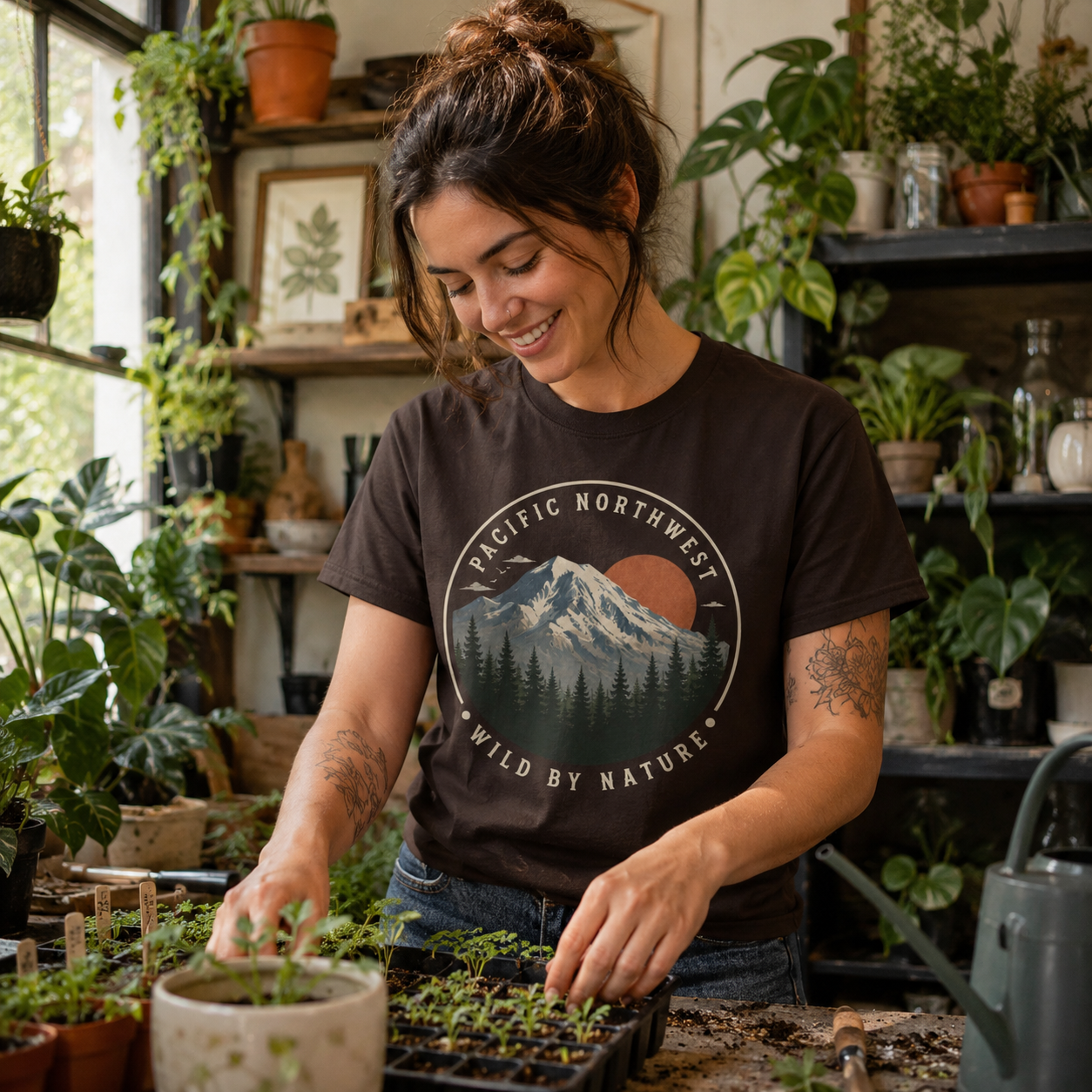 Pacific Northwest Mountain T‑Shirt — “Wild by Nature” Tee