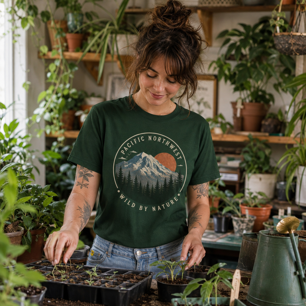 Pacific Northwest Mountain T‑Shirt — “Wild by Nature” Tee