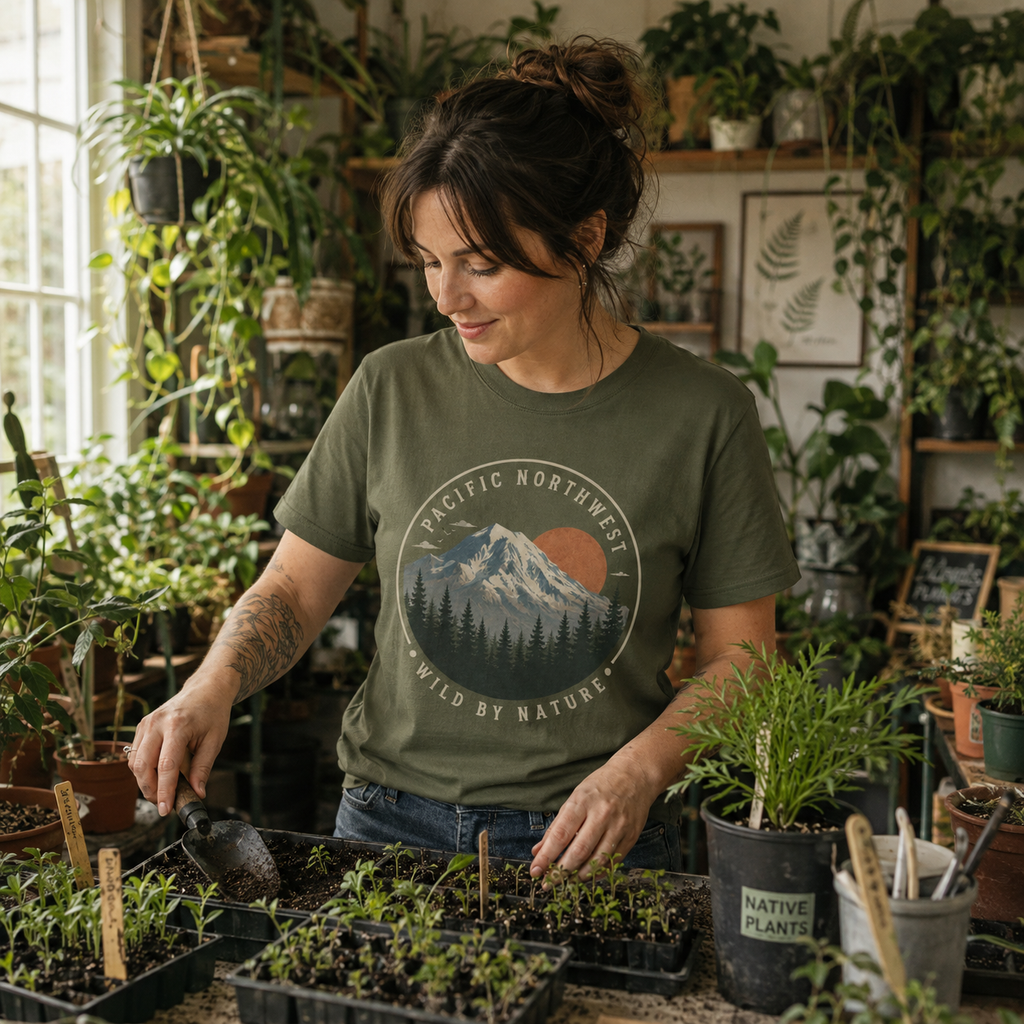 Pacific Northwest Mountain T‑Shirt — “Wild by Nature” Tee