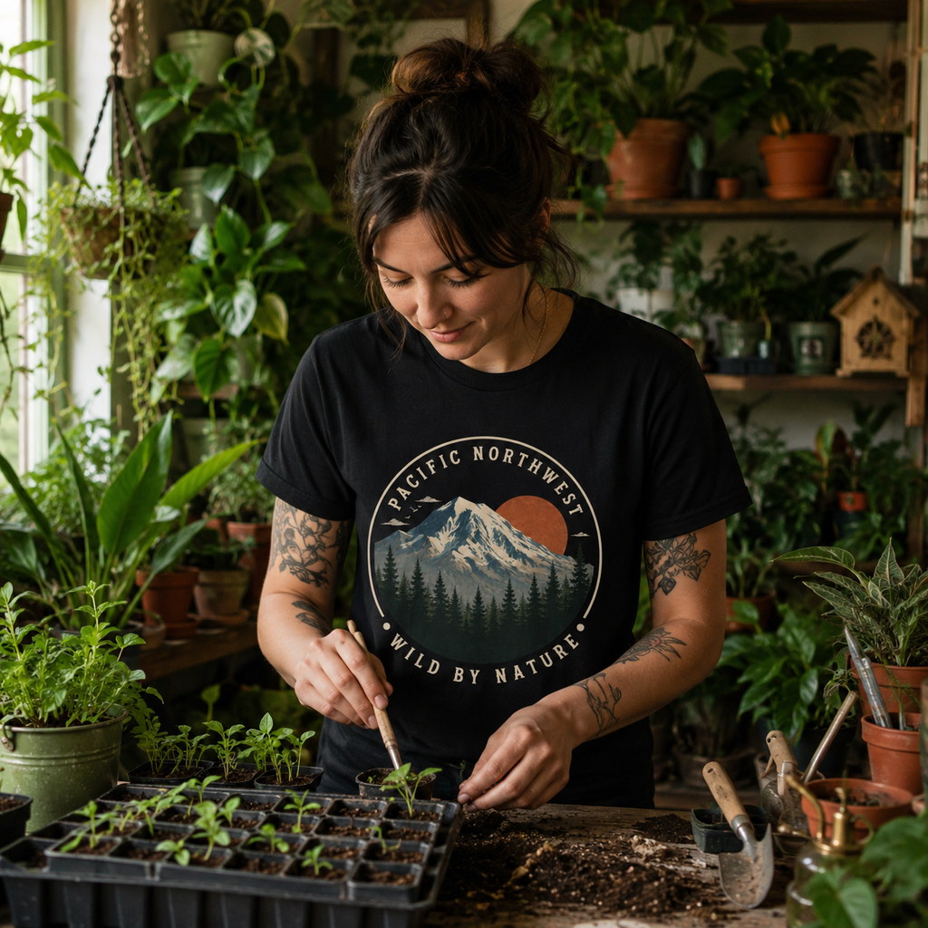 Pacific Northwest Mountain T‑Shirt — “Wild by Nature” Tee