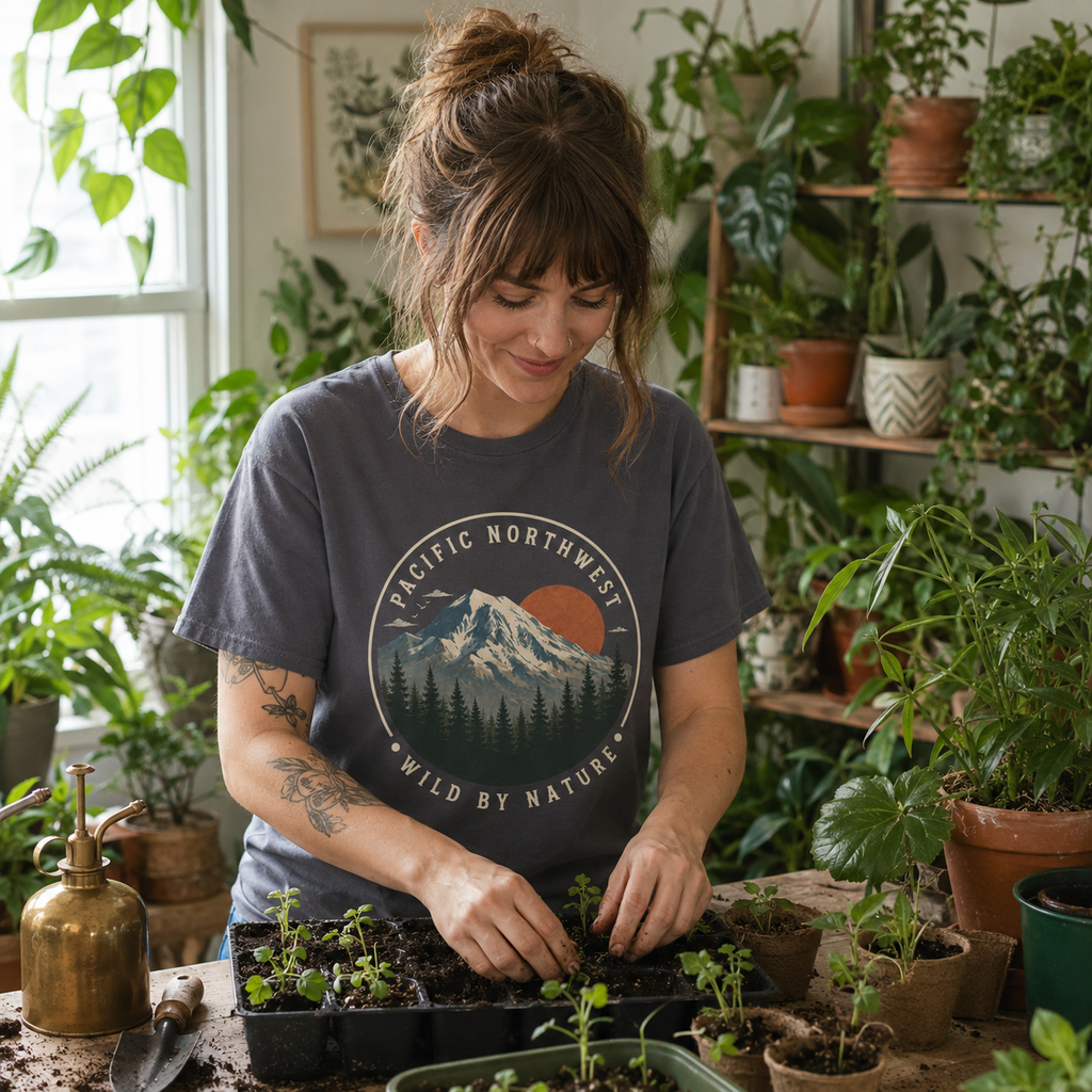 Pacific Northwest Mountain T‑Shirt — “Wild by Nature” Tee