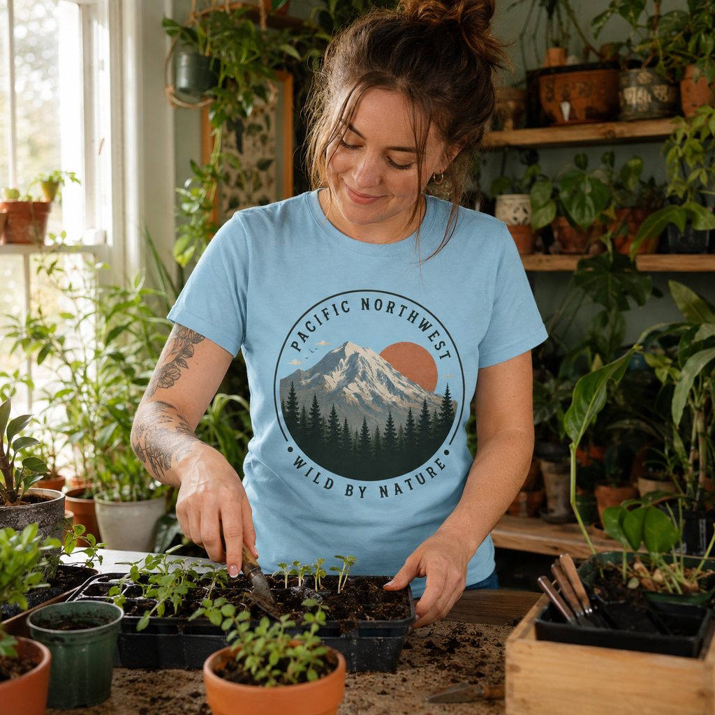 Pacific Northwest Mountain T‑Shirt — “Wild by Nature” Tee
