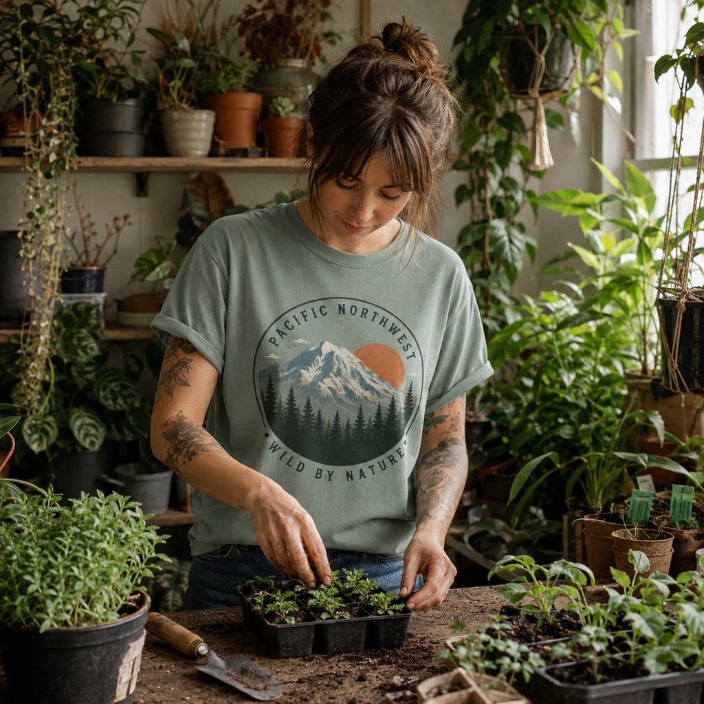 Pacific Northwest Mountain T‑Shirt — “Wild by Nature” Tee