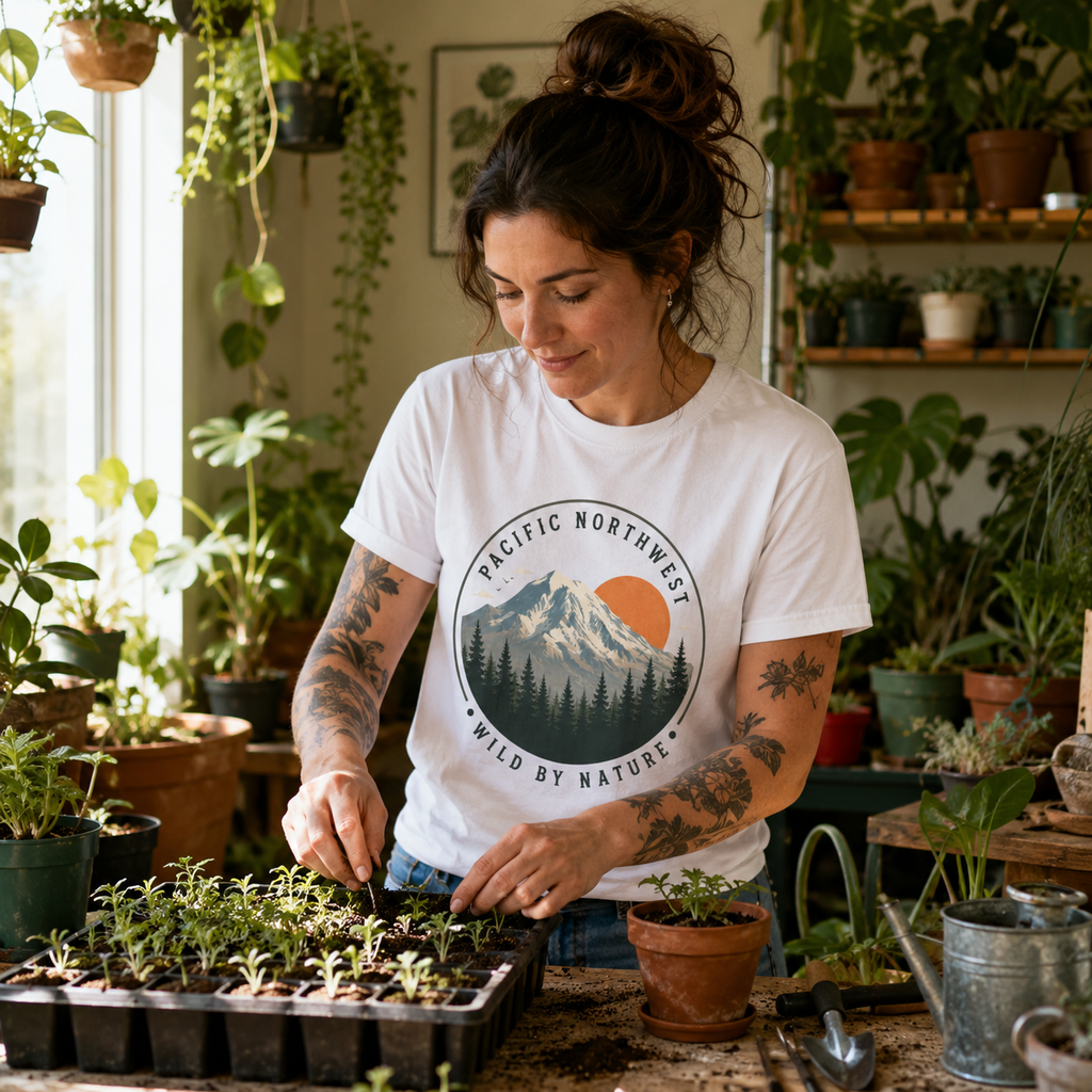 Pacific Northwest Mountain T‑Shirt — “Wild by Nature” Tee