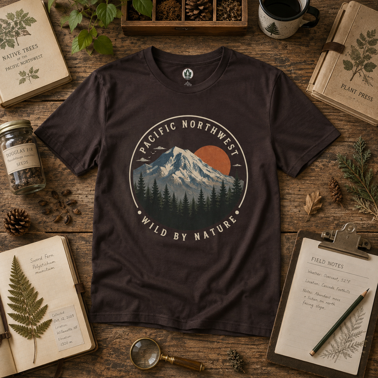Pacific Northwest Mountain T‑Shirt — “Wild by Nature” Tee