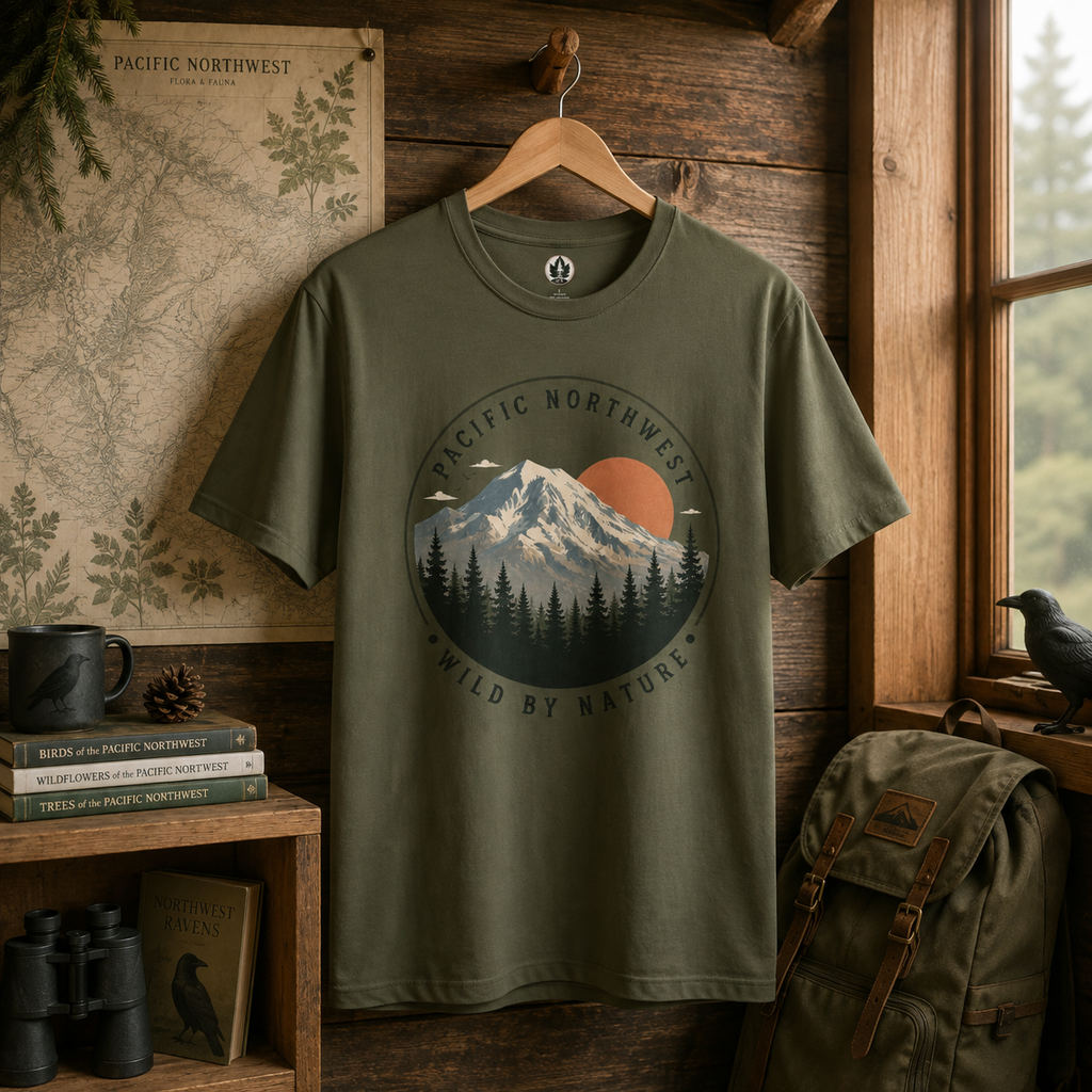 Pacific Northwest Mountain T‑Shirt — “Wild by Nature” Tee