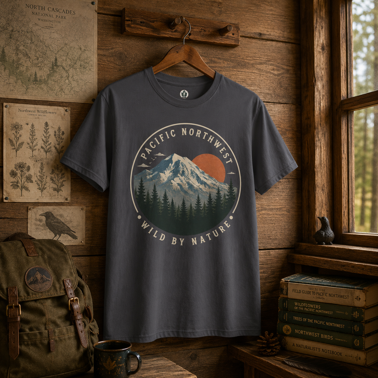 Pacific Northwest Mountain T‑Shirt — “Wild by Nature” Tee