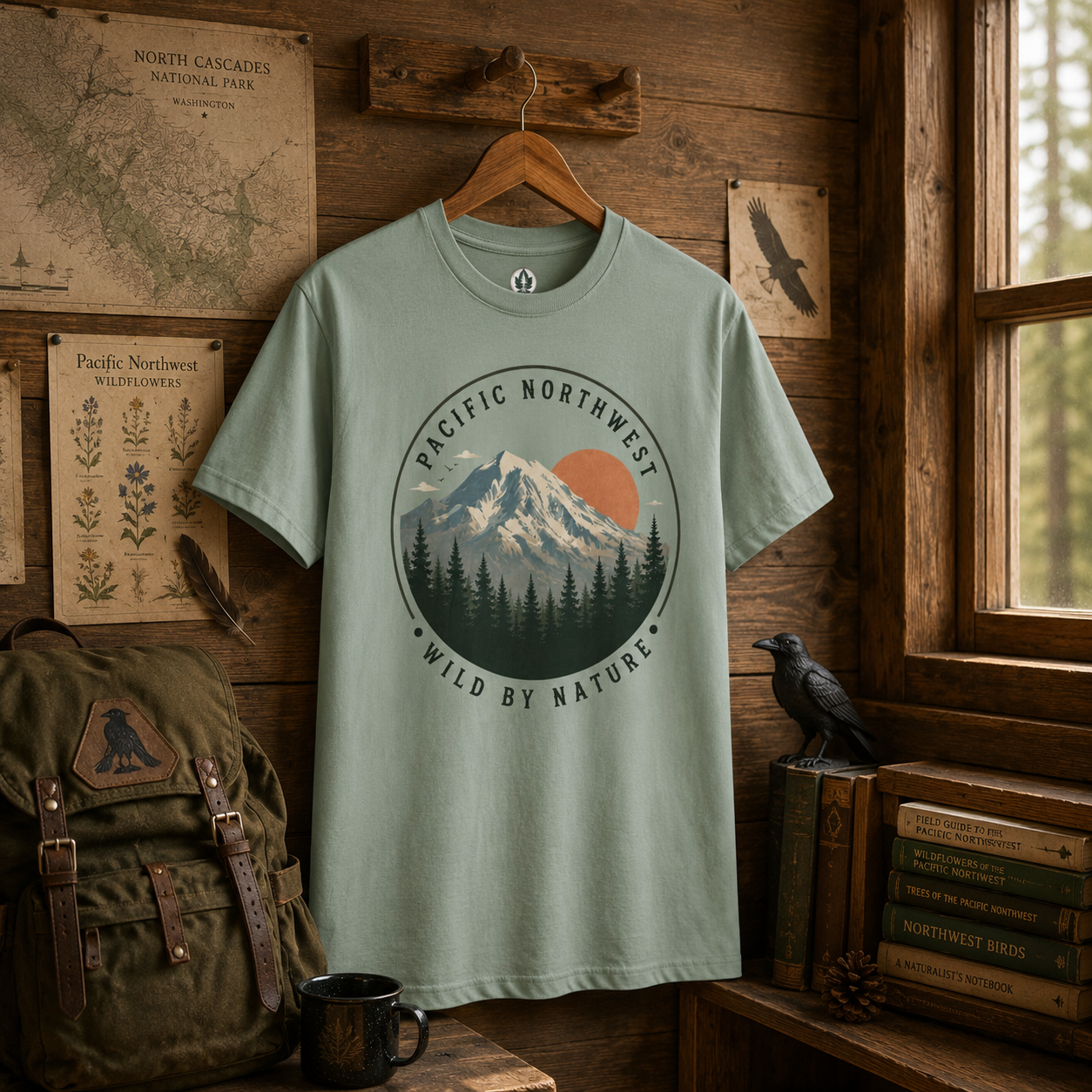 Pacific Northwest Mountain T‑Shirt — “Wild by Nature” Tee