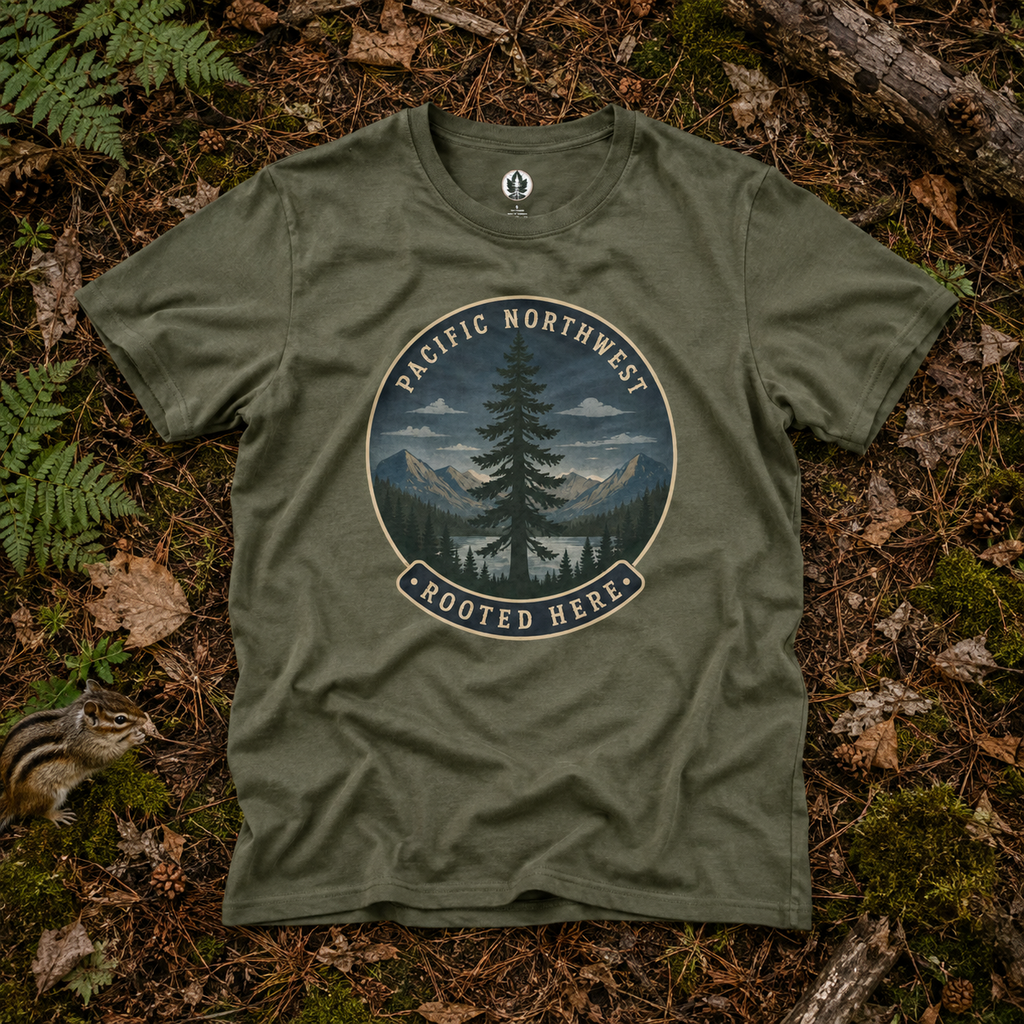 Pacific Northwest Tree T‑Shirt — “Rooted Here” Tee