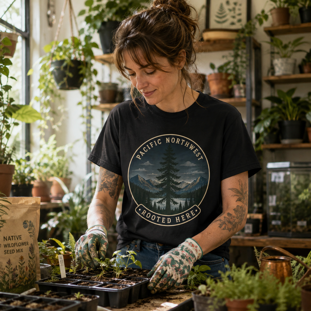 Pacific Northwest Tree T‑Shirt — “Rooted Here” Tee