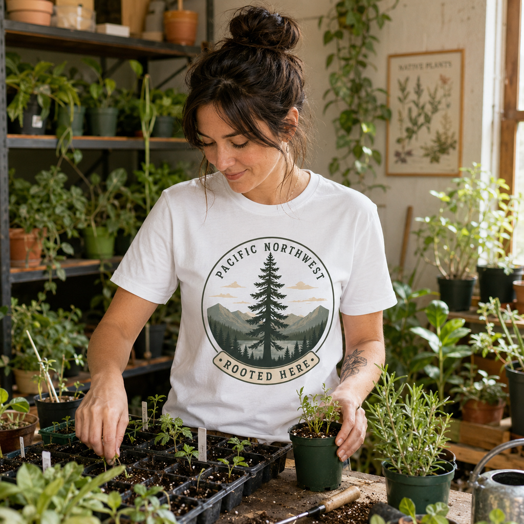Pacific Northwest Tree T‑Shirt — “Rooted Here” Tee