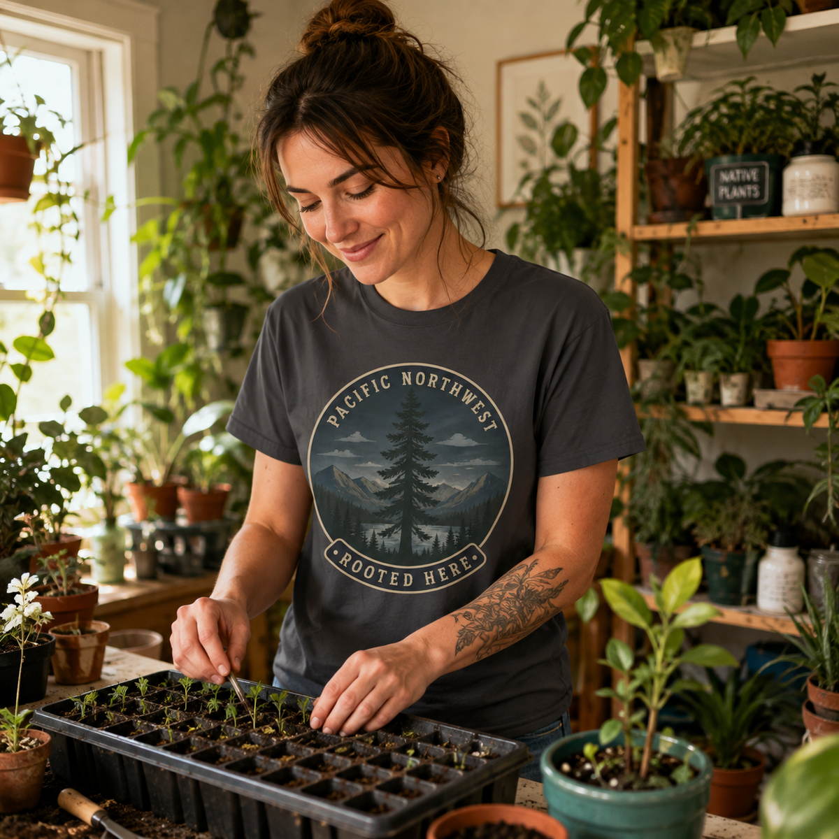 Pacific Northwest Tree T‑Shirt — “Rooted Here” Tee