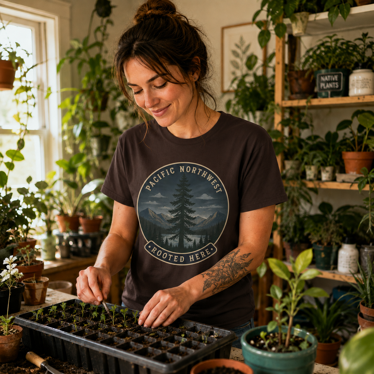 Pacific Northwest Tree T‑Shirt — “Rooted Here” Tee
