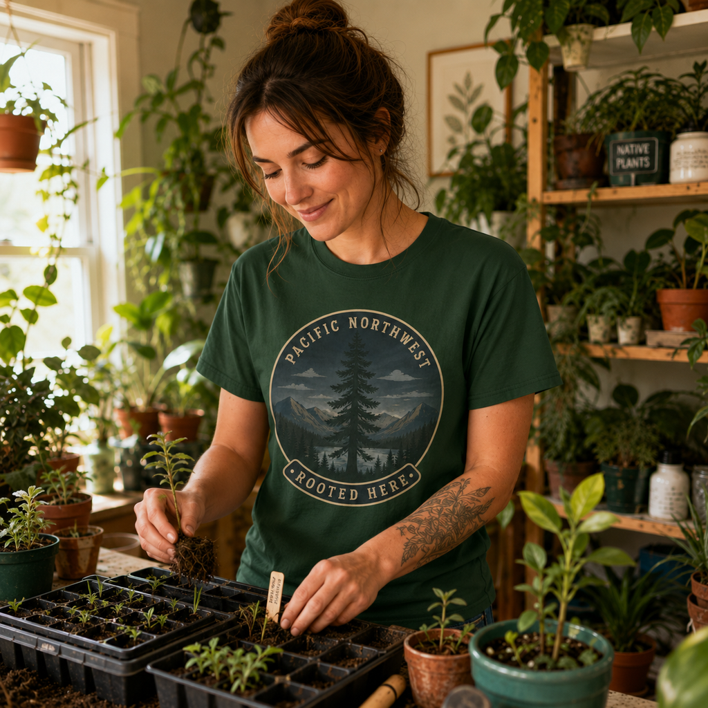 Pacific Northwest Tree T‑Shirt — “Rooted Here” Tee