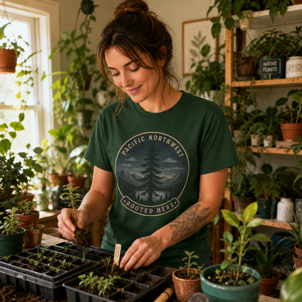 Pacific Northwest Tree T‑Shirt — “Rooted Here” Tee