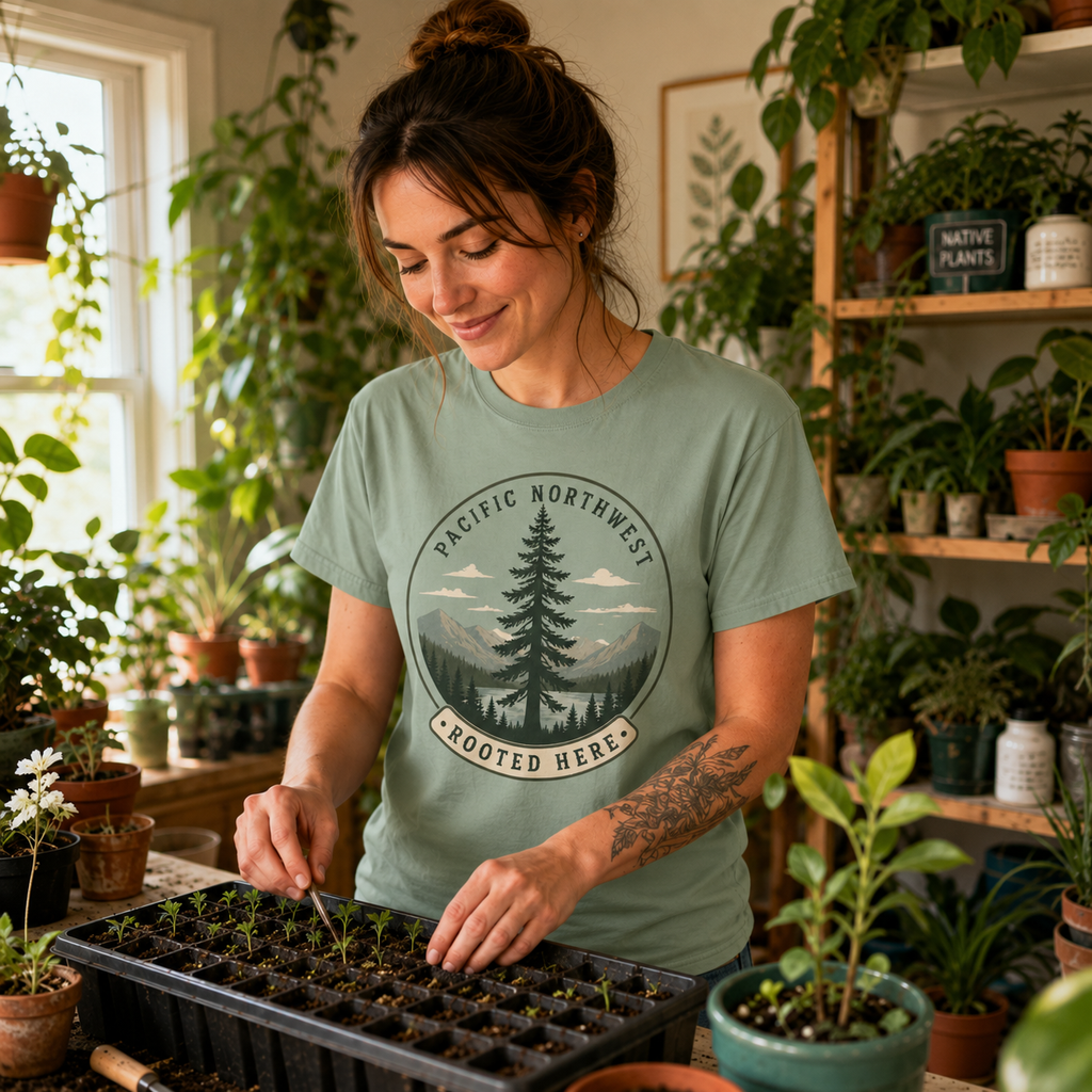 Pacific Northwest Tree T‑Shirt — “Rooted Here” Tee