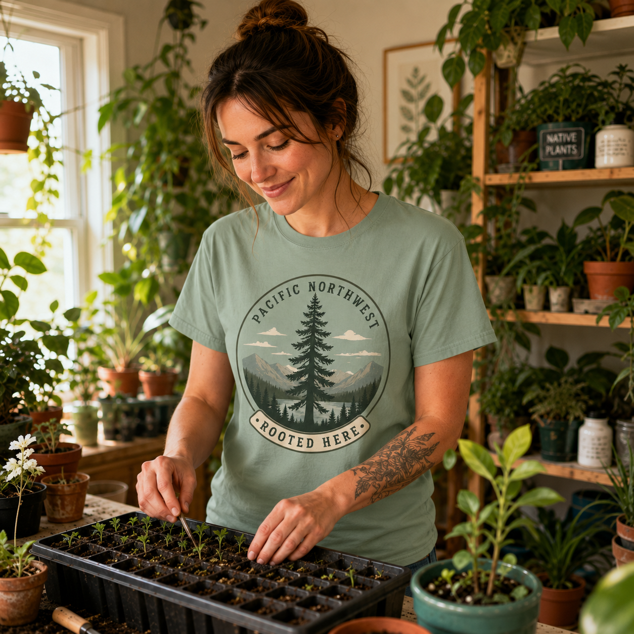 Pacific Northwest Tree T‑Shirt — “Rooted Here” Tee