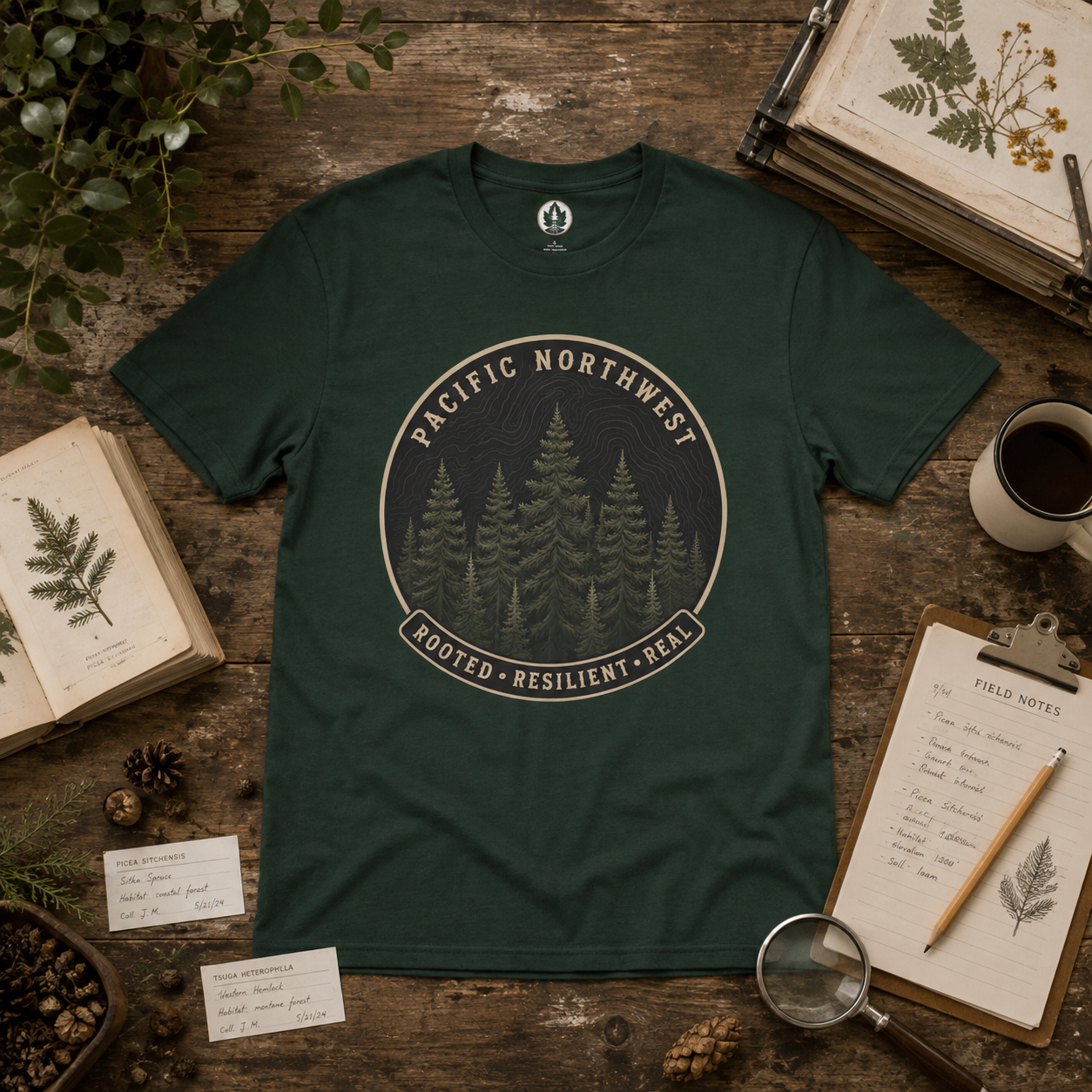 Pacific Northwest Tree T‑Shirt - "Rooted - Resilient - Real"