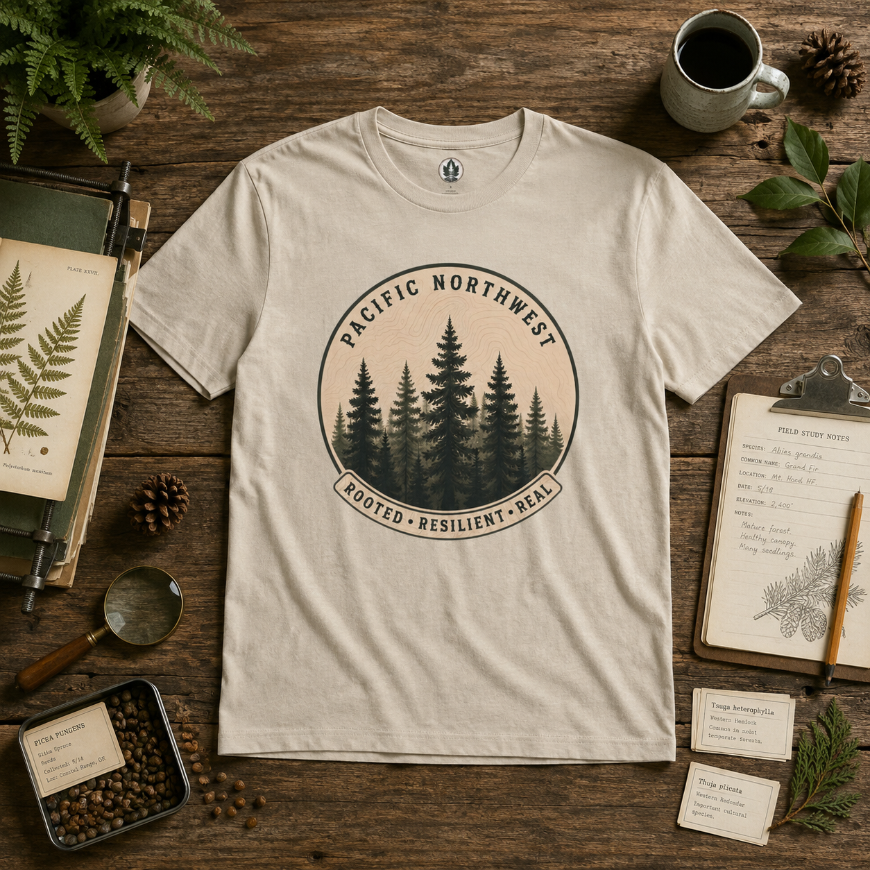Pacific Northwest Tree T‑Shirt - "Rooted - Resilient - Real"