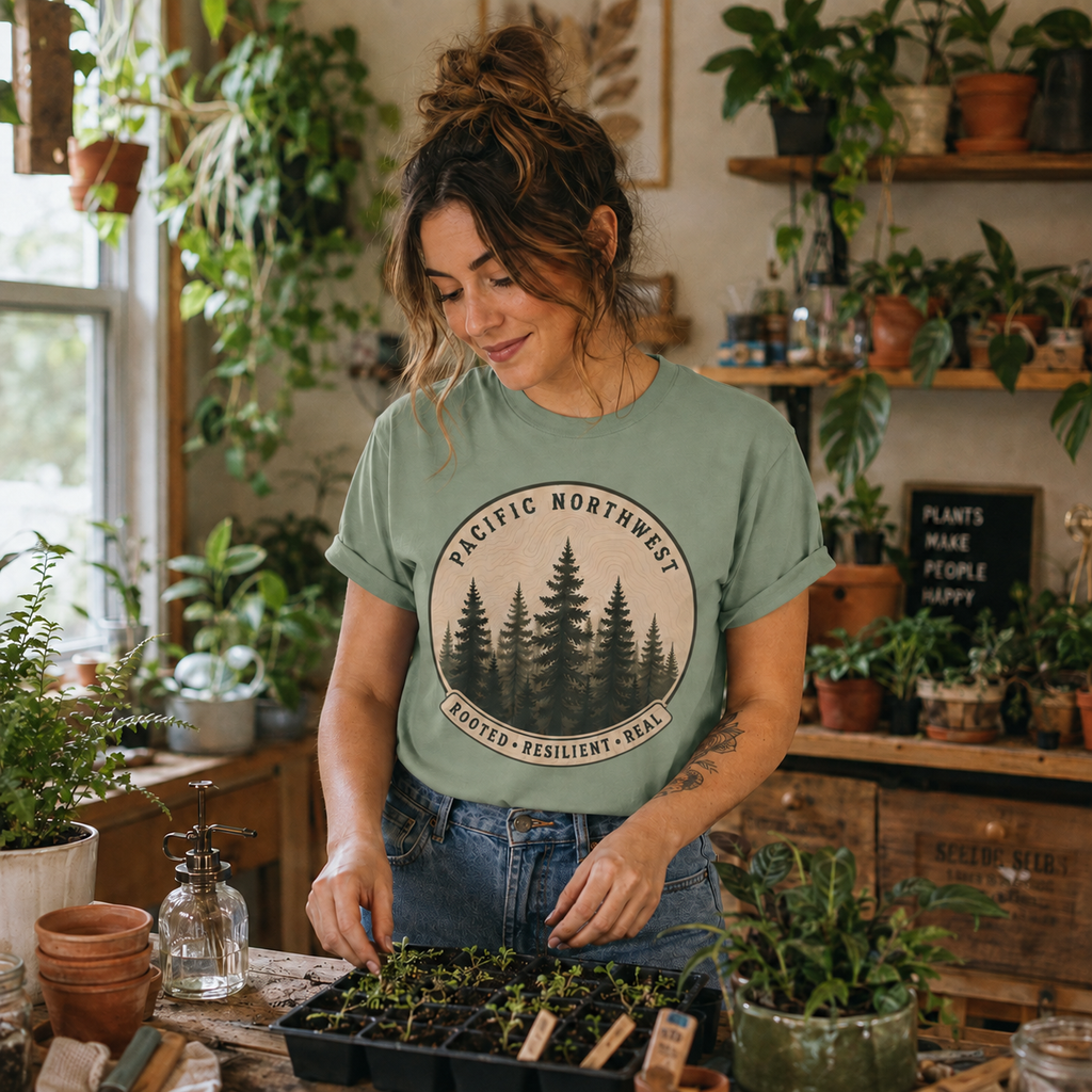 Pacific Northwest Tree T‑Shirt - "Rooted - Resilient - Real"