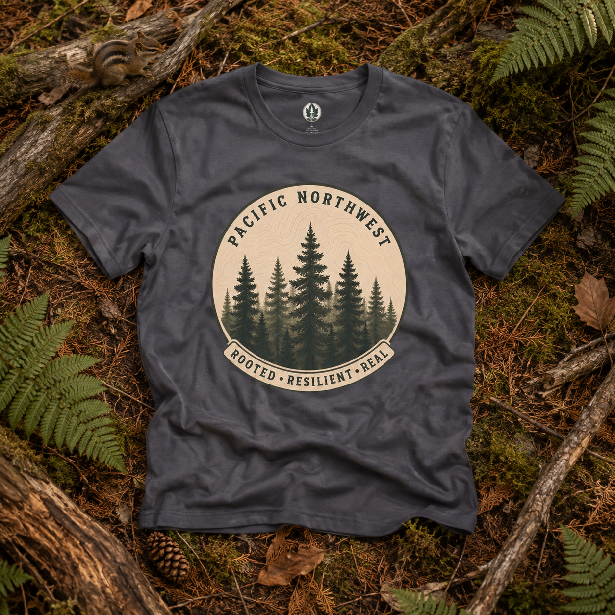 Pacific Northwest Tree T‑Shirt - "Rooted - Resilient - Real"