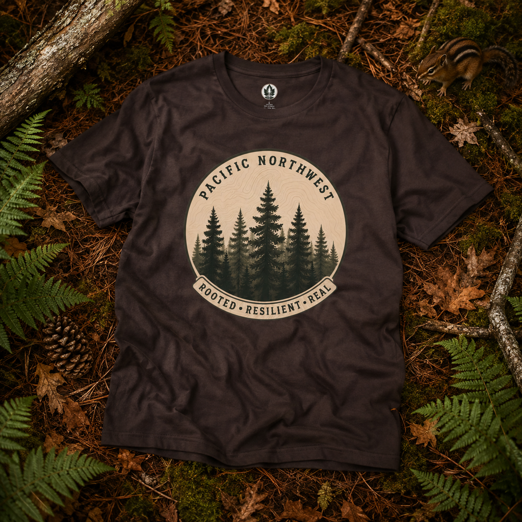 Pacific Northwest Tree T‑Shirt - "Rooted - Resilient - Real"