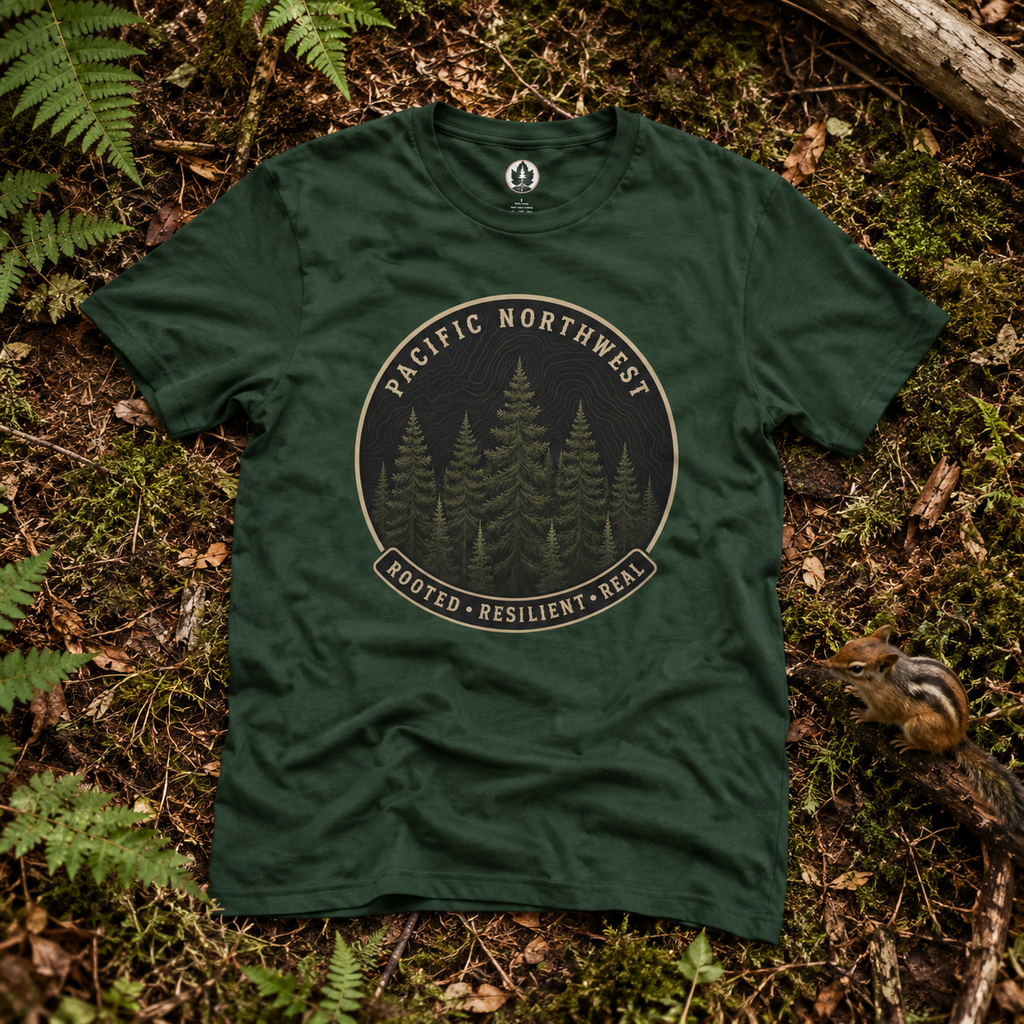Pacific Northwest Tree T‑Shirt - "Rooted - Resilient - Real"