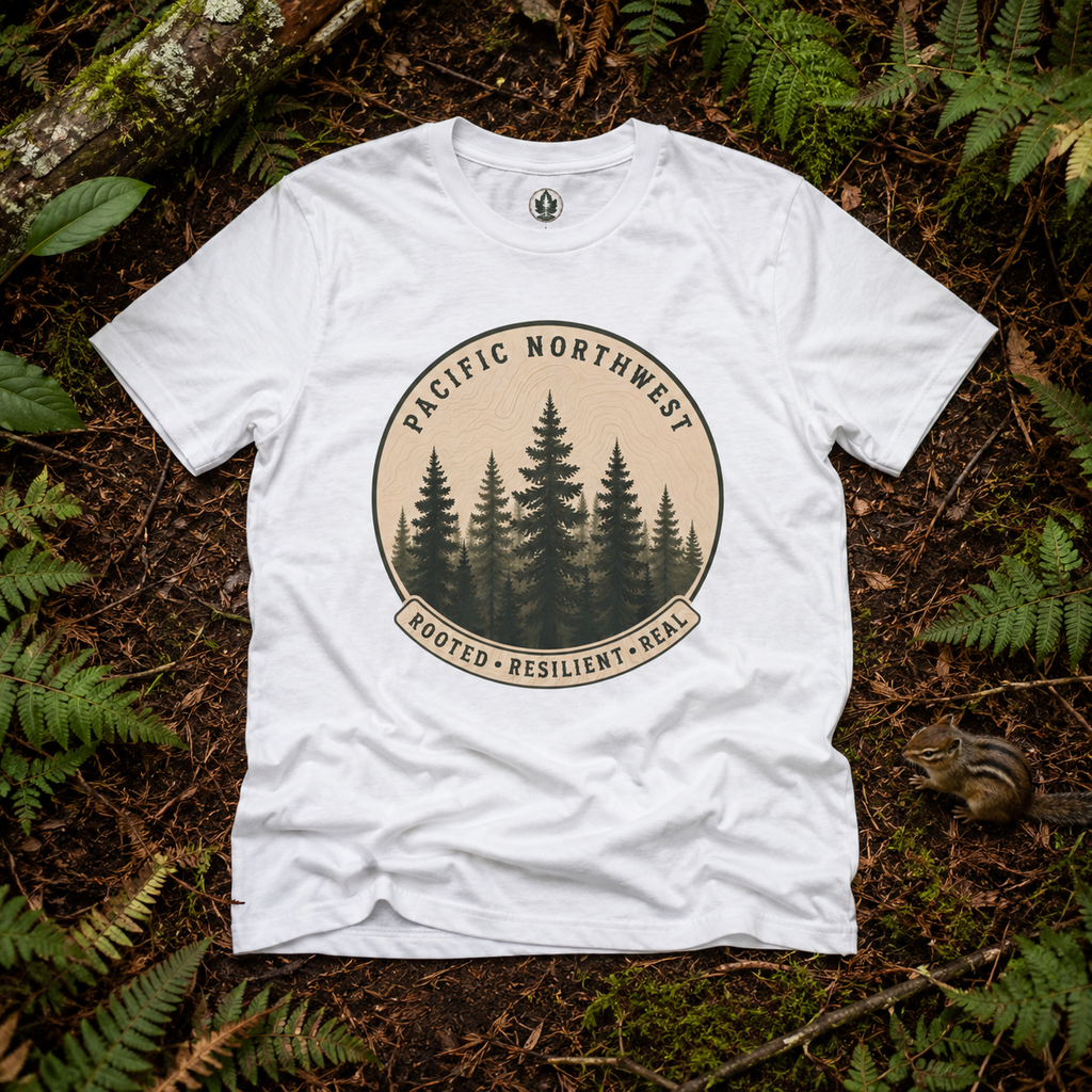 Pacific Northwest Tree T‑Shirt - "Rooted - Resilient - Real"