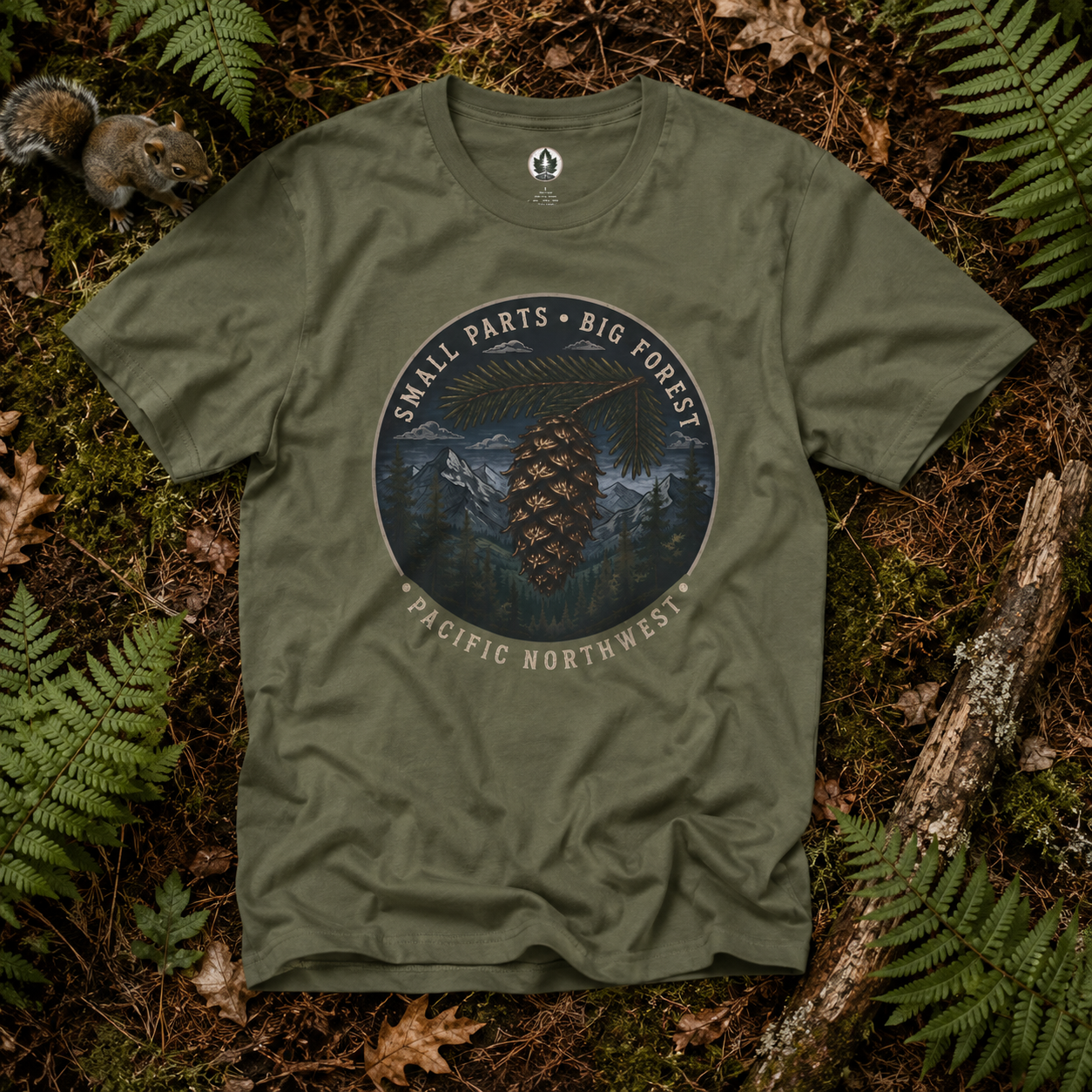 Pacific Northwest Tree T‑Shirt — “Small Parts - Big Forest” Tee