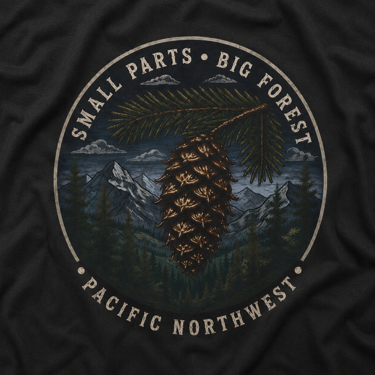 Pacific Northwest Tree T‑Shirt — “Small Parts - Big Forest” Tee