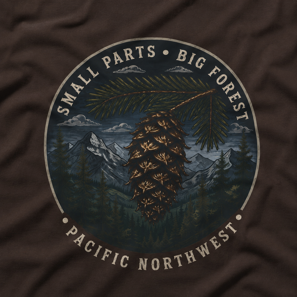 Pacific Northwest Tree T‑Shirt — “Small Parts - Big Forest” Tee