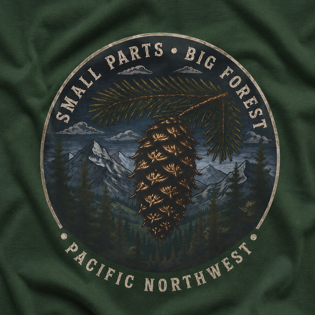 Pacific Northwest Tree T‑Shirt — “Small Parts - Big Forest” Tee