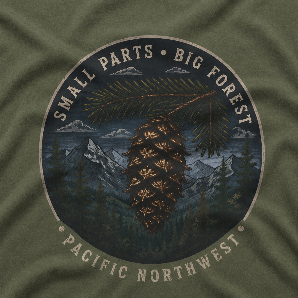 Pacific Northwest Tree T‑Shirt — “Small Parts - Big Forest” Tee