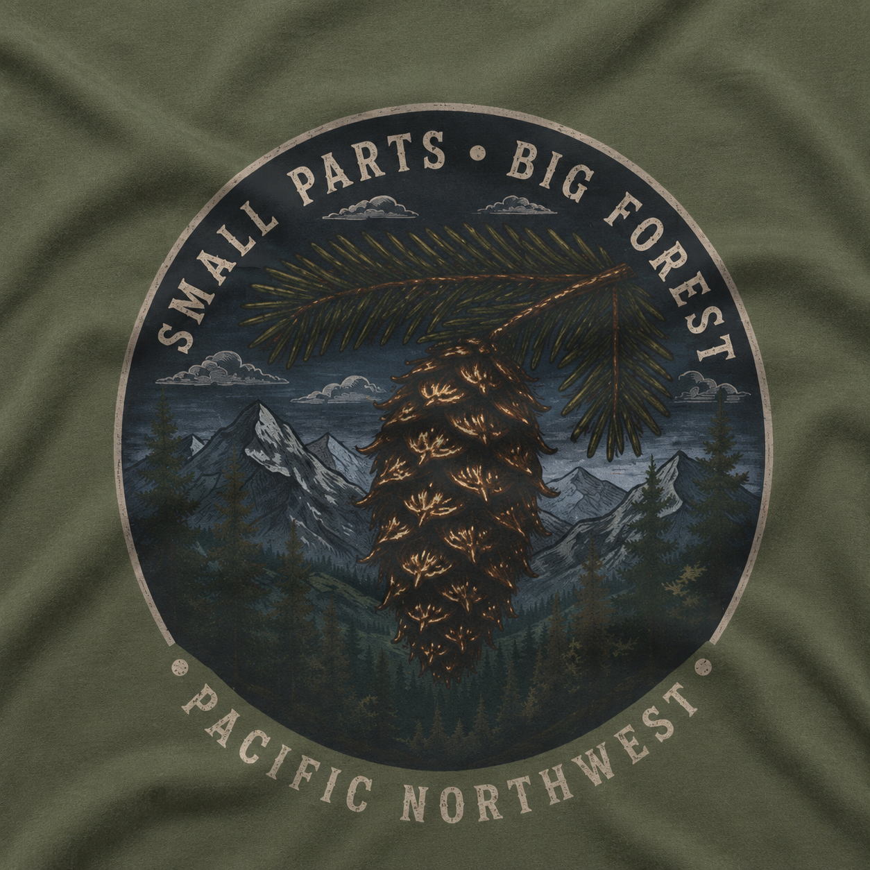Pacific Northwest Tree T‑Shirt — “Small Parts - Big Forest” Tee