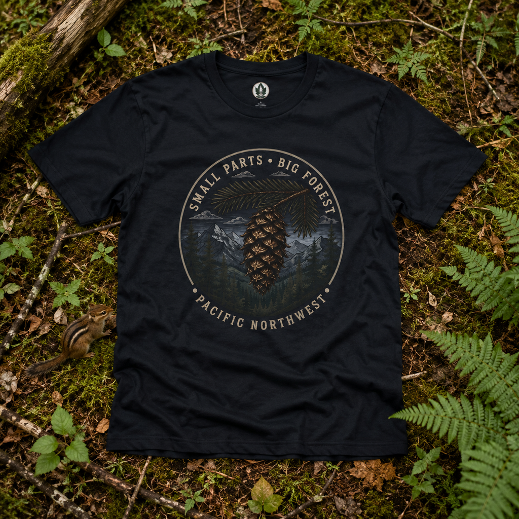 Pacific Northwest Tree T‑Shirt — “Small Parts - Big Forest” Tee